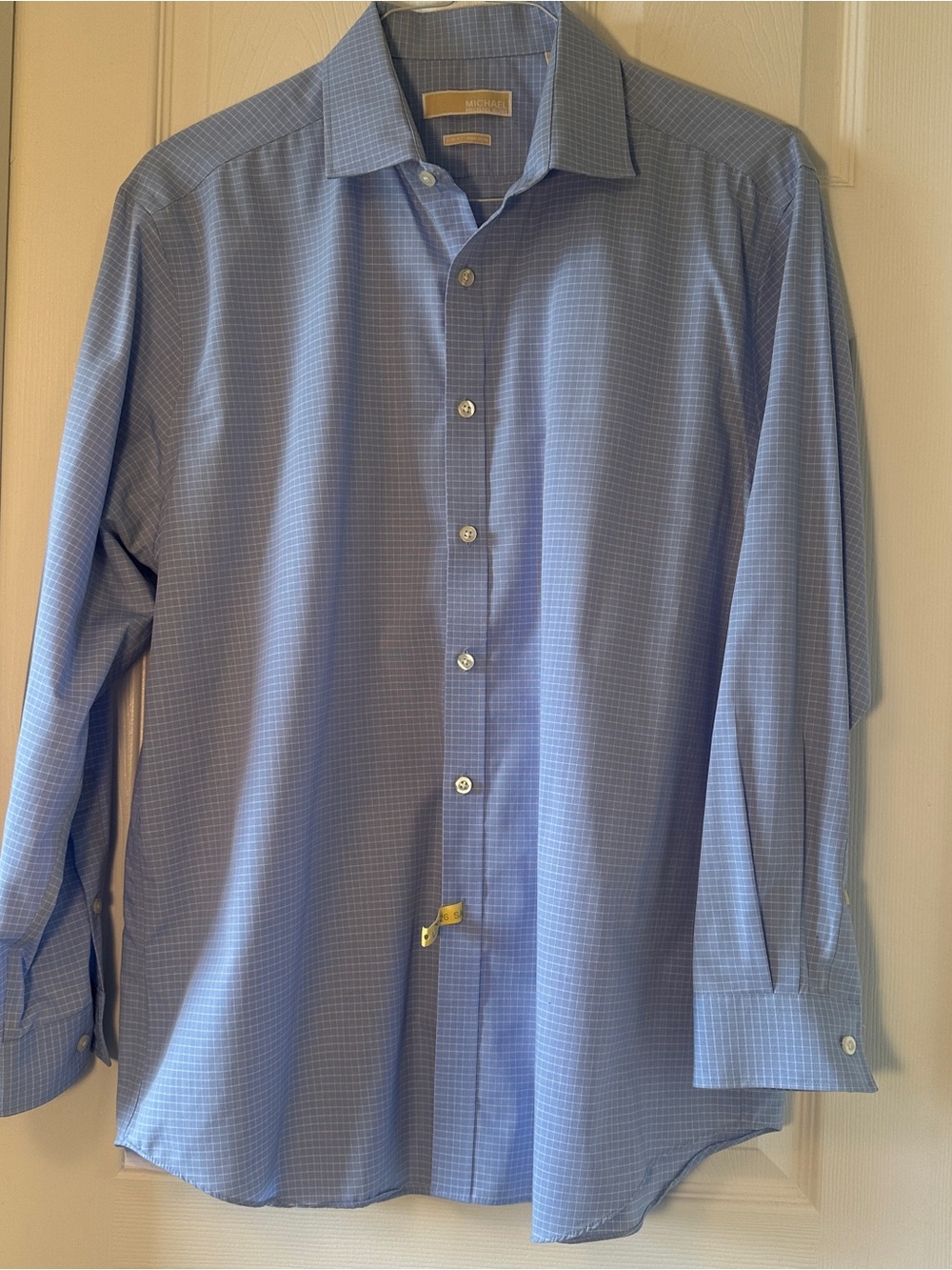 Michael Kors Light Blue Windowpane Dress Shirt Size 17 / 32-33